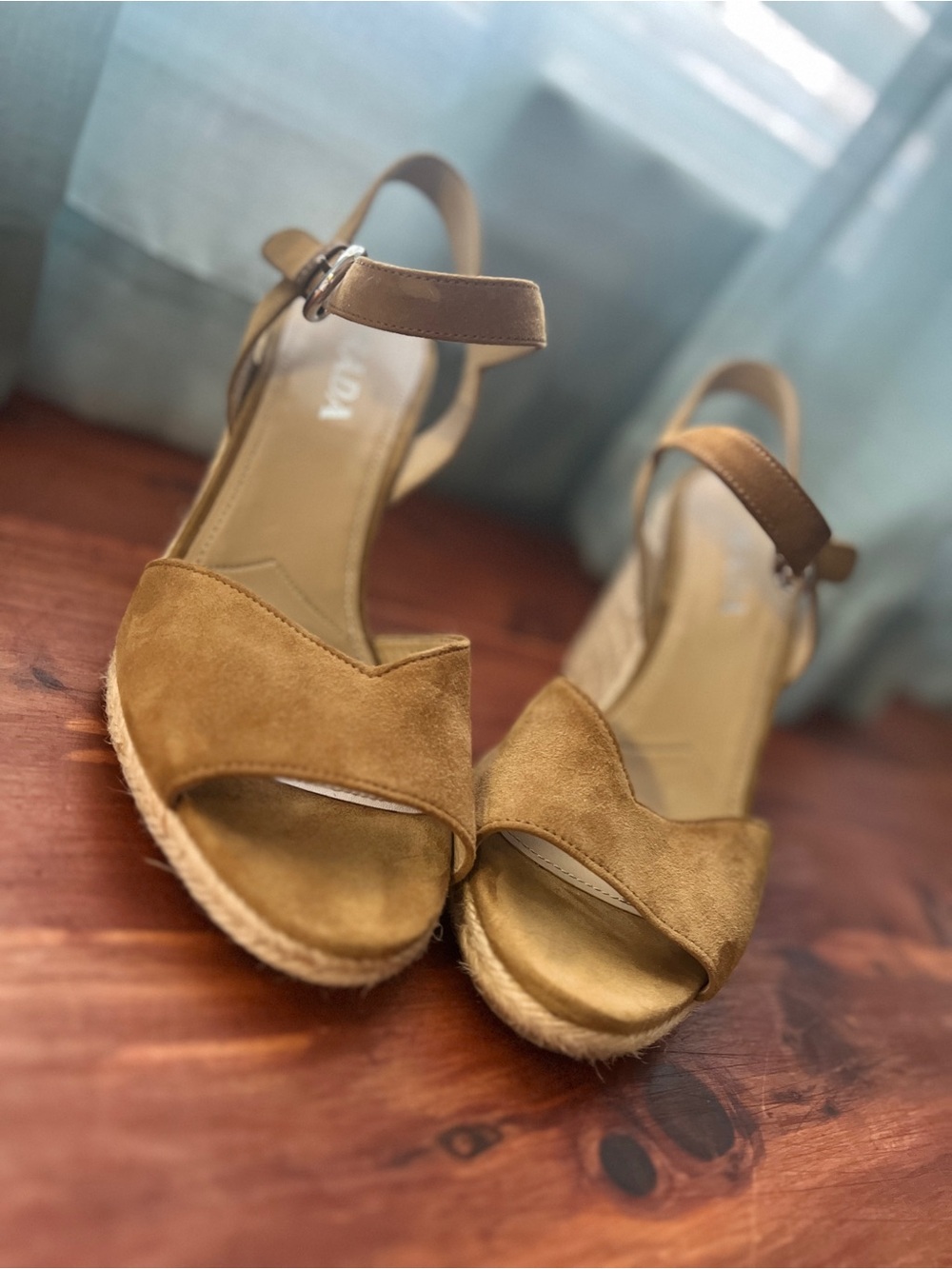 Prada Tan Suede Open-Toe Ankle-Strap Wedge Sandals